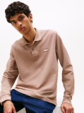 Beige Regular Fit Long Sleeve Polo Shirt  Men