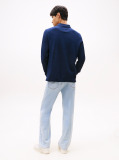 Blue Regular Fit Long Sleeve Polo Shirt  Men