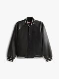 Black Back Flag Badge Varsity Jacket With Wool  Men