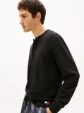 Black Waffle Knit Long Sleeve Henley Top  Men