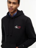 Black Signature Logo Terry Drawstring Hoody  Men