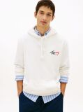 White Signature Logo Terry Drawstring Hoody  Men