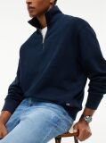 Blue Waffle Knit Relaxed Quarter-Zip Sweatshirt  Men