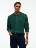 Green Tommy Flag Cable Knit Jumper  Men