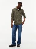 Πράσινο Western Denim Πουκάμισο Ξεθωριασμένο Σε Κανονική Γραμμή  Άνδρες