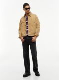 Beige Corduroy Collar Oversized Canvas Overshirt  Men