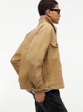 Beige Corduroy Collar Oversized Canvas Overshirt  Men