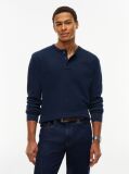 Μπλε Μακρυμάνικο T-Shirt Με Henley Λαιμόκοψη Και Waffle Πλέξη  Άνδρες