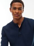 Μπλε Μακρυμάνικο T-Shirt Με Henley Λαιμόκοψη Και Waffle Πλέξη  Άνδρες