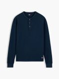 Μπλε Μακρυμάνικο T-Shirt Με Henley Λαιμόκοψη Και Waffle Πλέξη  Άνδρες