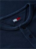 Μπλε Μακρυμάνικο T-Shirt Με Henley Λαιμόκοψη Και Waffle Πλέξη  Άνδρες