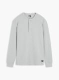 Γκρι Μακρυμάνικο T-Shirt Με Henley Λαιμόκοψη Και Waffle Πλέξη  Άνδρες
