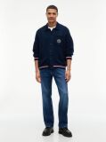 Blue Cable Knit Polo Collar Relaxed Cardigan  Men
