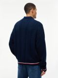 Blue Cable Knit Polo Collar Relaxed Cardigan  Men