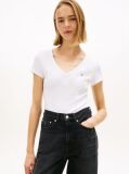 Άσπρο Essential T-Shirt Σε Slim Γραμμή Με V  Γυναίκες