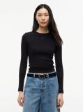Μαύρο Μακρυμάνικο Ριμπ T-Shirt Σε Slim Γραμμή  Γυναίκες