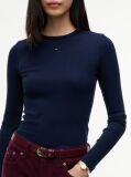 Blue Ribbed Slim Long Sleeve T-Shirt  Women