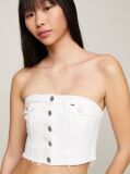 White Denim Fitted Cropped Bustier Top  Women