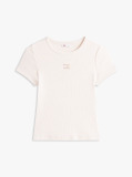 Μπεζ Κοντομάνικο T-Shirt Ριμπ Σε Slim Γραμμή  Γυναίκες