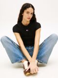 Μαύρο Κοντομάνικο T-Shirt Ριμπ Σε Slim Γραμμή  Γυναίκες