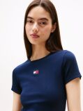 Μπλε Κοντομάνικο T-Shirt Ριμπ Σε Slim Γραμμή  Γυναίκες