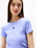 Μπλε Κοντομάνικο T-Shirt Ριμπ Σε Slim Γραμμή  Γυναίκες