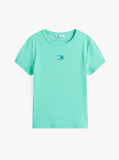 Πράσινο Κοντομάνικο T-Shirt Ριμπ Σε Slim Γραμμή  Γυναίκες