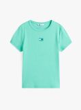 Πράσινο Κοντομάνικο T-Shirt Ριμπ Σε Slim Γραμμή  Γυναίκες