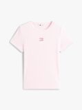 Ροζ Κοντομάνικο T-Shirt Ριμπ Σε Slim Γραμμή  Γυναίκες