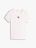 Άσπρο Κοντομάνικο T-Shirt Ριμπ Σε Slim Γραμμή  Γυναίκες