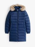 Blue Faux Fur Trim Hooded Down Coat  Women