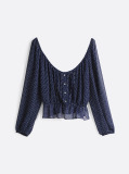 Multi Star Print Ruffle Slim Blouse  Women