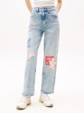 Denim Patchwork High Rise Slim Straight Jeans  Women