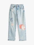 Denim Patchwork High Rise Slim Straight Jeans  Women