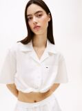 Beige Cropped Relaxed Short Sleeve Shirt  Women