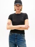 Black Crew Neck Flag Embroidered T-Shirt  Women