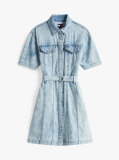 Denim Μίνι Denim Φόρεμα Με Ζώνη Και Ξεθωριασμένο Εφέ  Γυναίκες