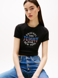 Black Ribbed Slim New York Logo T-Shirt  Women