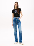 Black Ribbed Slim New York Logo T-Shirt  Women