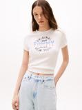 White Ribbed Slim New York Logo T-Shirt  Women