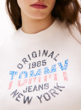 White Ribbed Slim New York Logo T-Shirt  Women