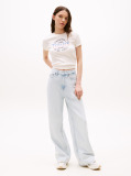 White Ribbed Slim New York Logo T-Shirt  Women