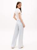 White Ribbed Slim New York Logo T-Shirt  Women
