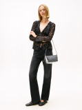 Black Slim Fit Metallic Print Blouse  Women