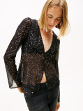 Black Slim Fit Metallic Print Blouse  Women
