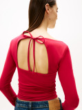 Red Diamante Flag Slim Long Sleeve Top  Women