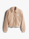 Beige Varsity Teddy Back Logo Bomber Jacket  Women