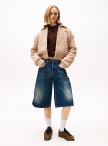 Beige Varsity Teddy Back Logo Bomber Jacket  Women