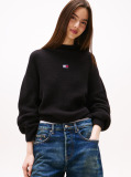 Black Tommy Badge Relaxed Mock Neck Jumper  Women