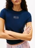 Μπλε Ριμπ Slim T-Shirt Με Λογότυπο  Γυναίκες